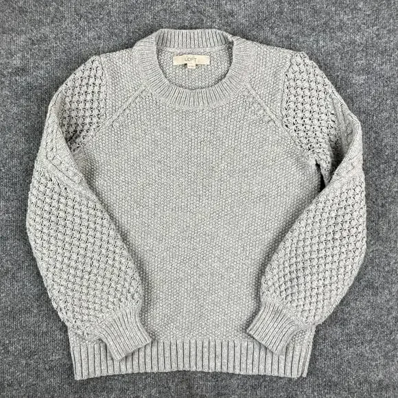LOFT Sweater Womens M Gray‎ Knit Pullover Textured Long Sleeve Casual Crewneck