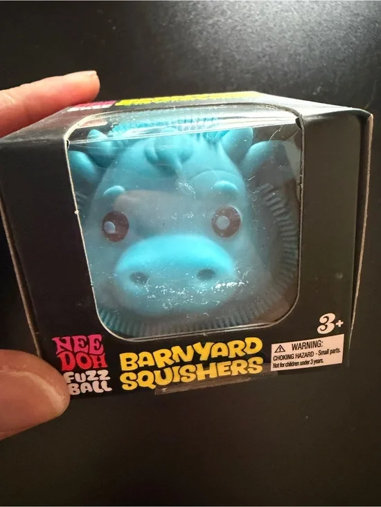 Nee Doh Schylling Barnyard Fuzz Ball Squishers Blue Cow Velvet Squishy Squeeze