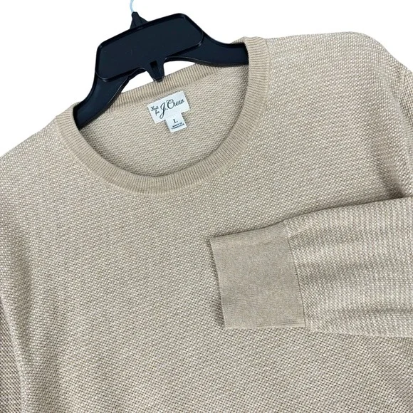 J Crew Knit For J Crew Cotton Textured Birdseye‎ Crewneck Sweater Tan L Mens