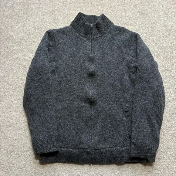 L.L.Bean Sweater LT 20x26 Gray‎ Lambswool Full Zip Mock Neck Plaid Lined Warm