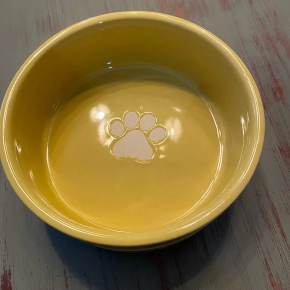 Fido’s Diner brsnd new 6” pet bowl - citrine striped adorable paw print
