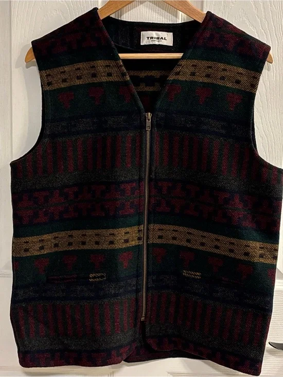 Vintage Tribal Sportswear Aztec Southwest Wool Blend Zip Vest Men’s S Women’s L