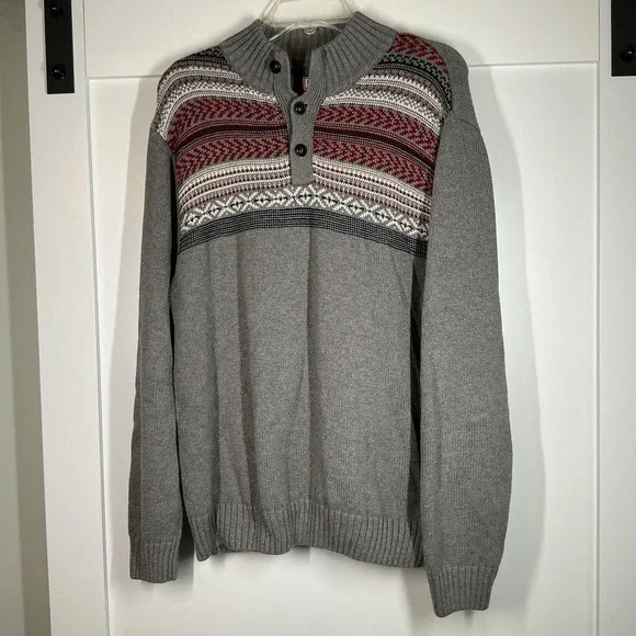 Chaps Ralph Lauren Gray Fair‎ Isle Sweater Classic Winter Knit Size L Holiday