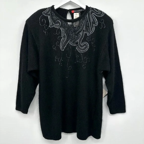 Vintage IB Diffusion Sweater‎ Size 2X Beaded Shoulder Pads Silk Romantic New