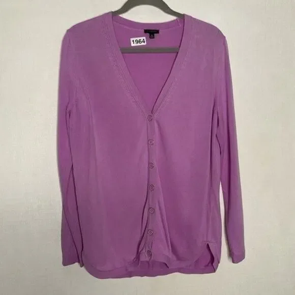 Talbots Girlfriend Button Front Chic Modern Cardigan Women Size Medium Raspberry