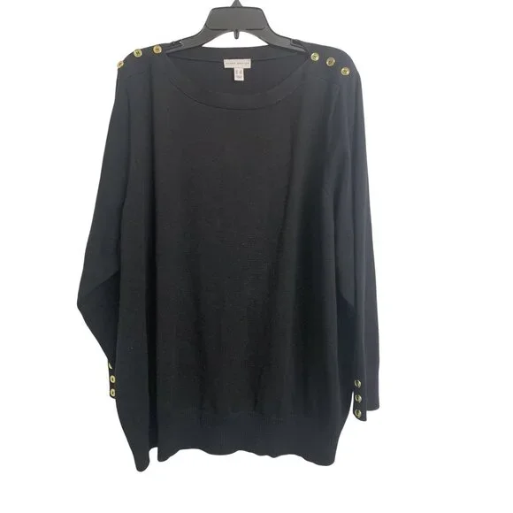 Susan Graver Boat Neck Cotton‎ Viscose Black Sweater Size 3X