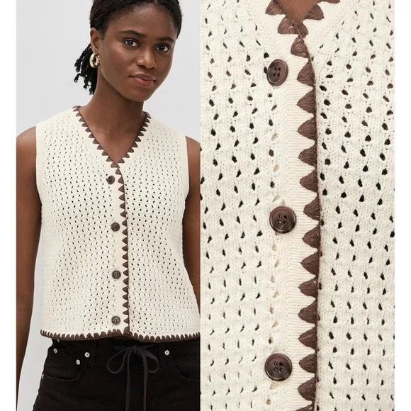 ALIGNE Camilla Crochet Top 4 Pointelle Knit‎ Sweater Vest