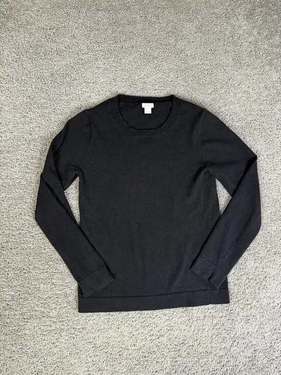 J.CREW Sweater Pullover Womens S Black Cotton Wool Nylon Lightweight Crewneck