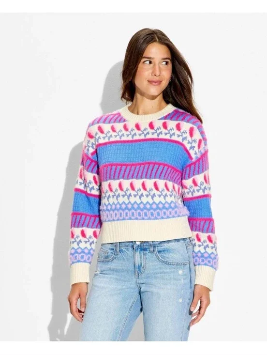 Wild Fable Women's Pullover Sweater, Multicolor Floral SIZE L