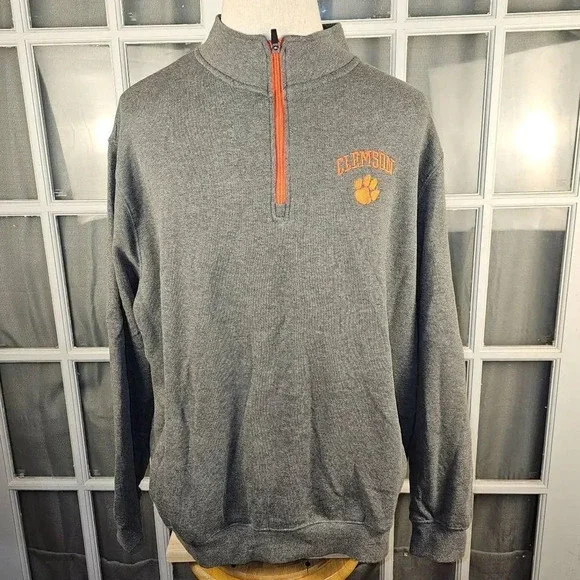 Colosseum Mens Gray Clemson Tigers 1/4‎ Zip Embroidered Pullover Sweater XXL