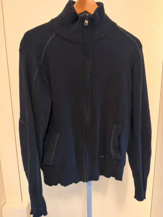 Men's Navy Full Zip Knit Cardigan Sweater Size M
