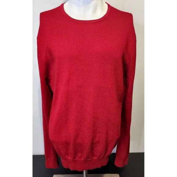 Express Sweater Mens Size Large Modern‎ Fit Extra Fine Merino Wool L/S Red