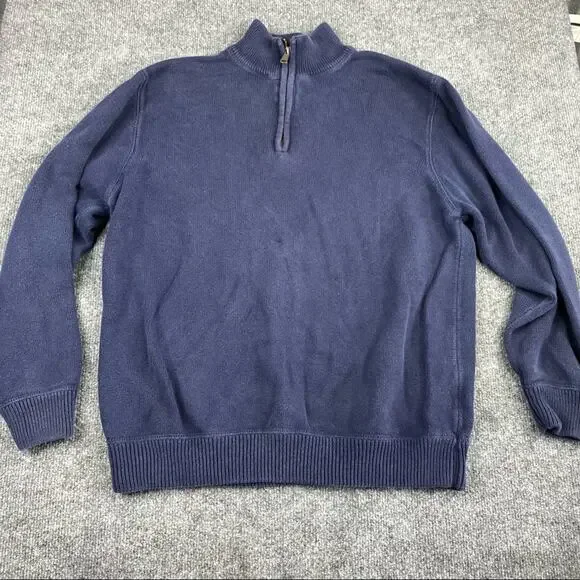Eddie Bauer, Mens,/Cotton Blend, 1/4 Zip Sweater, EUC, M navy‎ blue
