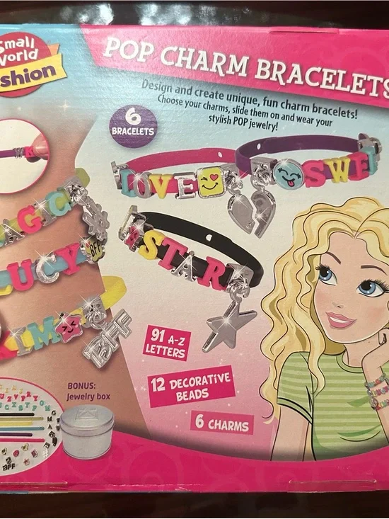 Pop Charm Bracelets Craft Kit - Pink, Black, Teal Small World Fashion