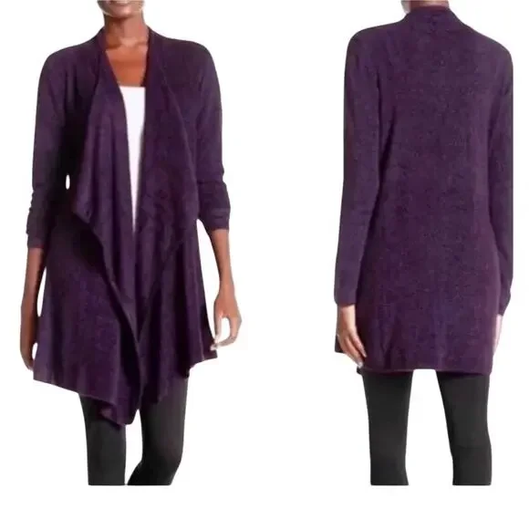 Barefoot Dreams Bamboo Chic Lite Open Cardigan Sweater Sz S/M Drape Front Purple