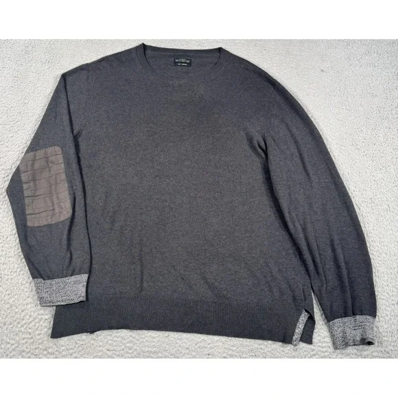 AllSaints Sweater Men's Medium Gray Ribbed Knit Elbow Patch Long Sleeve‎ Preppy