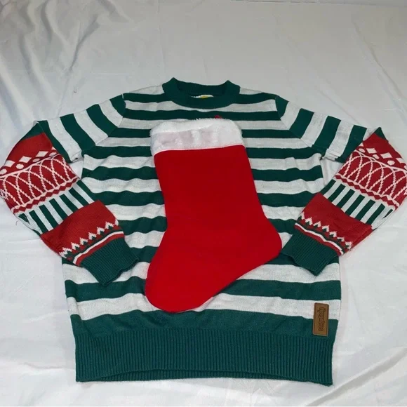 Tipsy‎ Elves Mens Small Ugly Christmas Sweater Stocking Green White Striped
