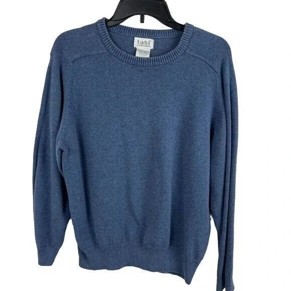 Tabi International Men Blue Crewneck Pullover Cotton Ramie Knit Sweater Size L