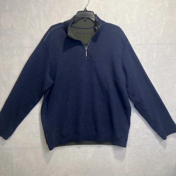 Tommy Bahama Flip shore Half‎ Zip Reversible Pullover Blue Green Size L