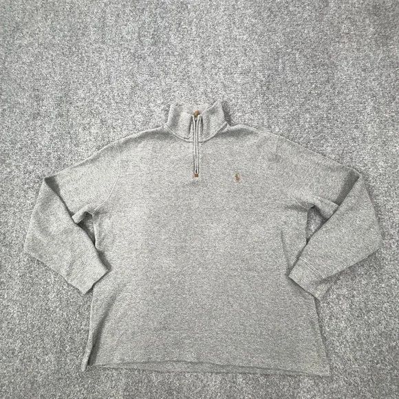 VTG Polo Ralph Lauren Sweater Mens Large Gray 1/4‎ Zip Mock Neck Cotton Knit