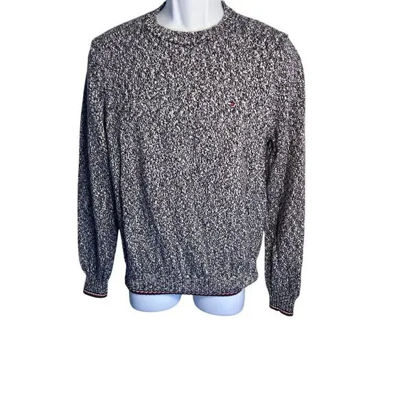 Tommy Hilfiger men’s size M long sleeve crewneck gray marble knit logo sweater‎
