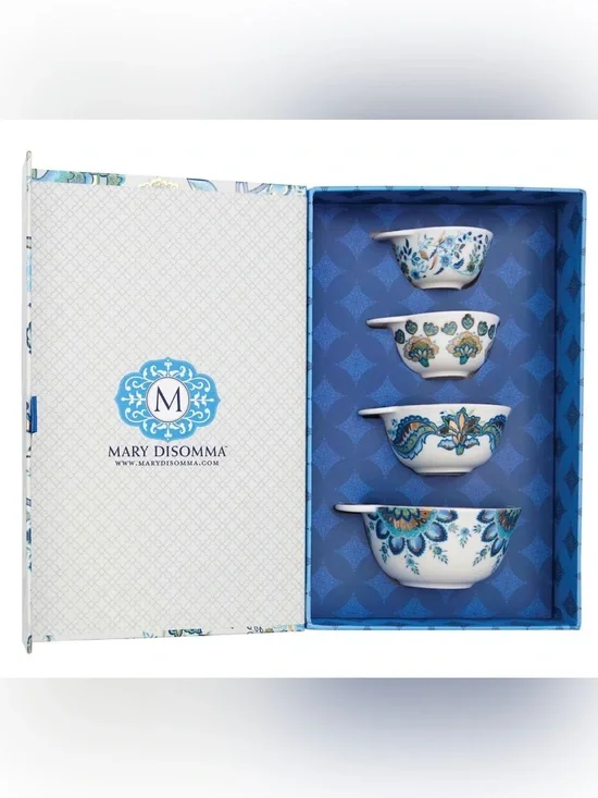 Mary Disomma Blue Floral Nesting Measuring cups - Set of 4, New in sealed box