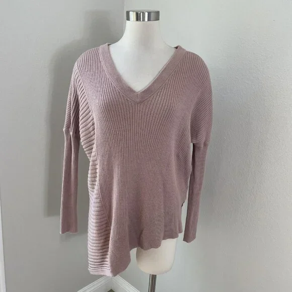 AllSaints Sweater Womens Small Pink Keld Olivo V Neck Asymmetrical‎ Hem Knit