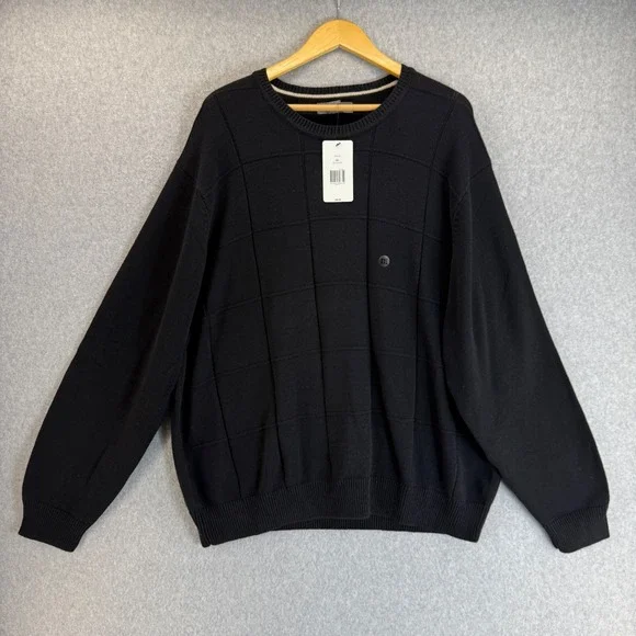 Saddlebred Black Cotton Grid Crew Neck Sweater Pullover Casual Mens Size XXL NWT