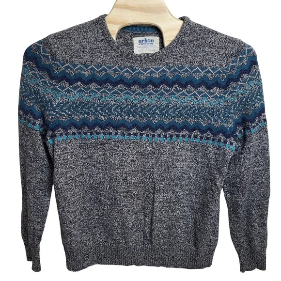 Urban Pipeline Men's XXL‎ Fair Isle Pattern Knit Sweater Blue Gray Long Sleeve