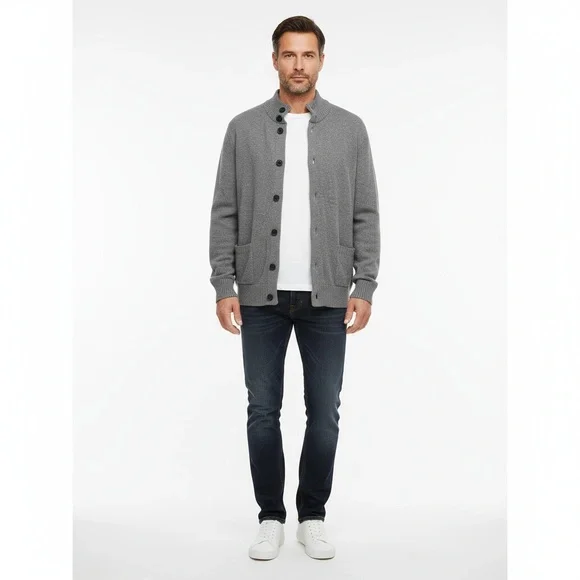 Oscar De La Renta Cardigan Sweater Mens Size XL Gray Stylish Knit Button Front C