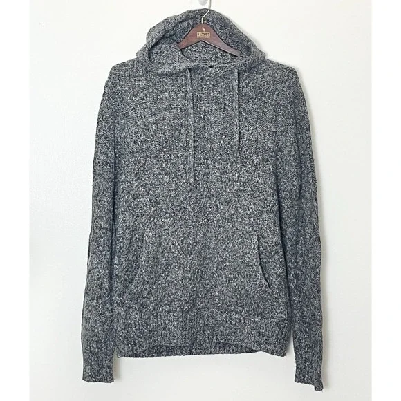 American Eagle Hooded‎ Sweater Men's Medium Gray Knit Dark Academia Pocket Cozy