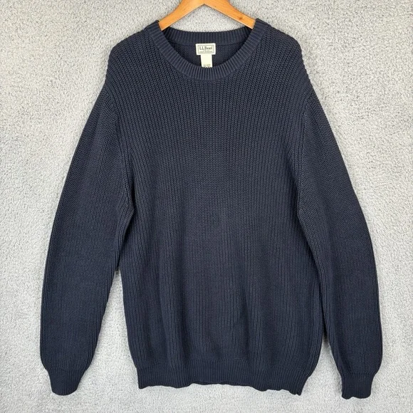 Vintage LL Bean‎ Sweater Mens 2XLT Tall Navy Rib Fisherman Knit Crewneck Cotton