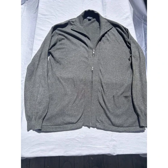 NAUTICA Men's Large Gray Cashmere Blend Full Zip Sweater jacket Two-way Zipper‎