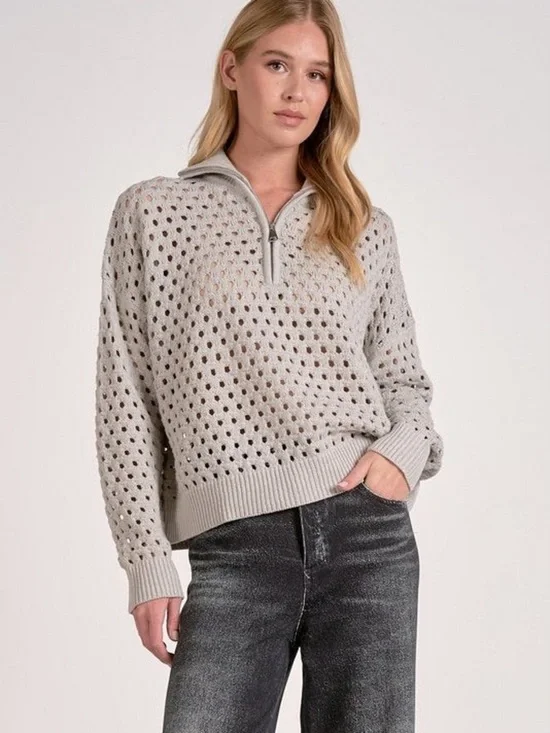 ELAN Arabella chunky half zip knit sweater woman's size medium relaxed fit NWT