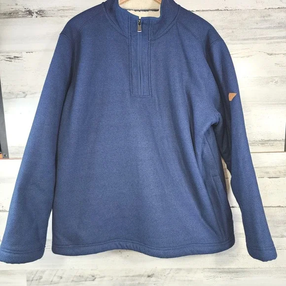 Orvis‎ Quarter Zip Pullover Men XL Blue Sherpa Lined Fleece Sweater Outdoor Cas