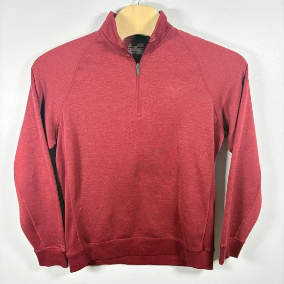 Under Armour Mens ColdGear Quarter Zip Pullover Maroon Red Loose Fit‎ XL