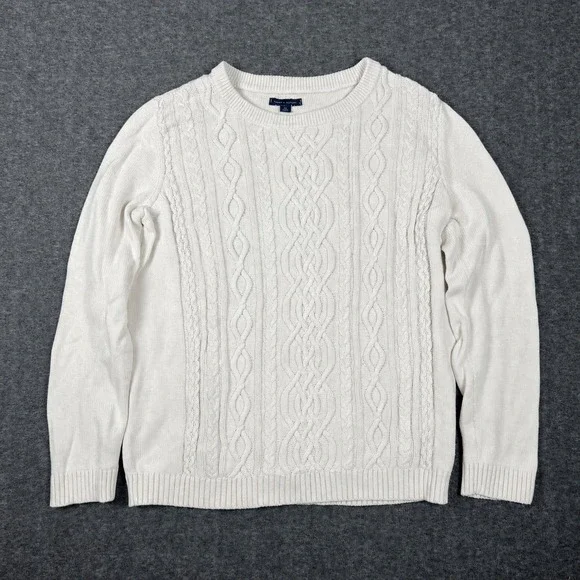 Tommy Hilfiger Cable Knit Fisherman Sweater Mens Large White Cotton Crew Neck