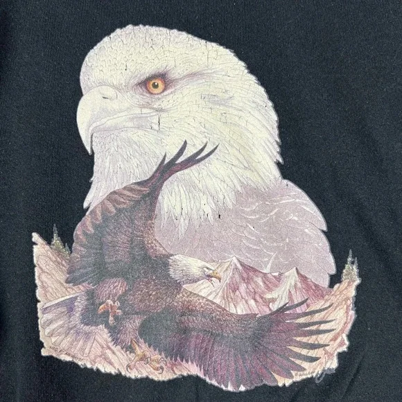 Vintage American Bald Eagle Sweatshirt Mens XL Black Crew Neck Single Stitch