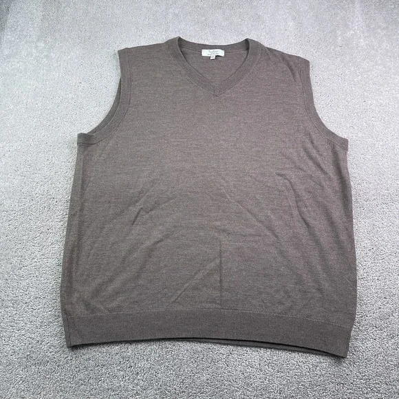 Turnbury Sweater Vest Mens 2XT Tall Brown Extra Fine Merino Wool V Neck Pullover
