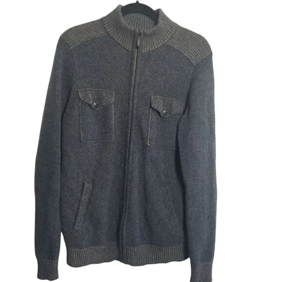 Mens Pronto Uomo Blue Gray Wool Cardigan Sweater W/ Elbow Pads Sz M