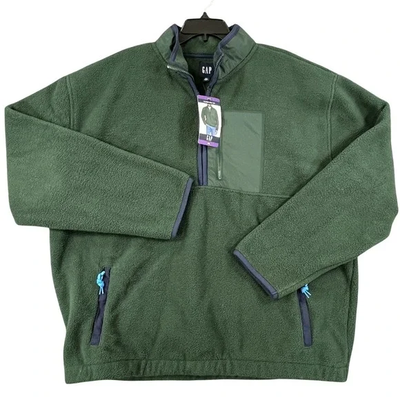 Gap Fleece Half Zip Mens XXL Green Nylon Pocket Pullover Outdoor Hiking