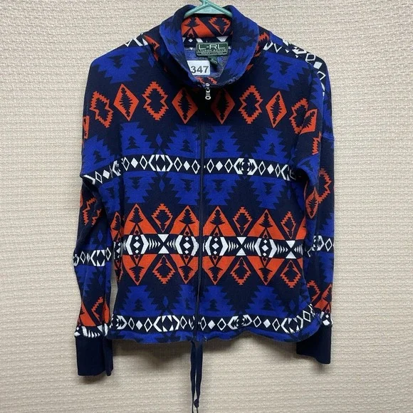 Lauren‎ Ralph Lauren Active Women Top Zip UPF Southwest Waffle Knit Aztec Size M
