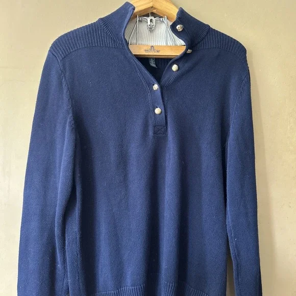 Women's LRL LAUREN‎ JEANS CO. RALPH LAUREN 100%Cotton w/ Gold Button Sweater XL