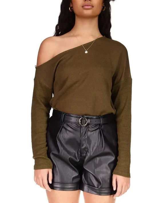 Sanctuary Women’s Green Love Sign Asymmetric Long-Sleeve Top Dark Olive, Large