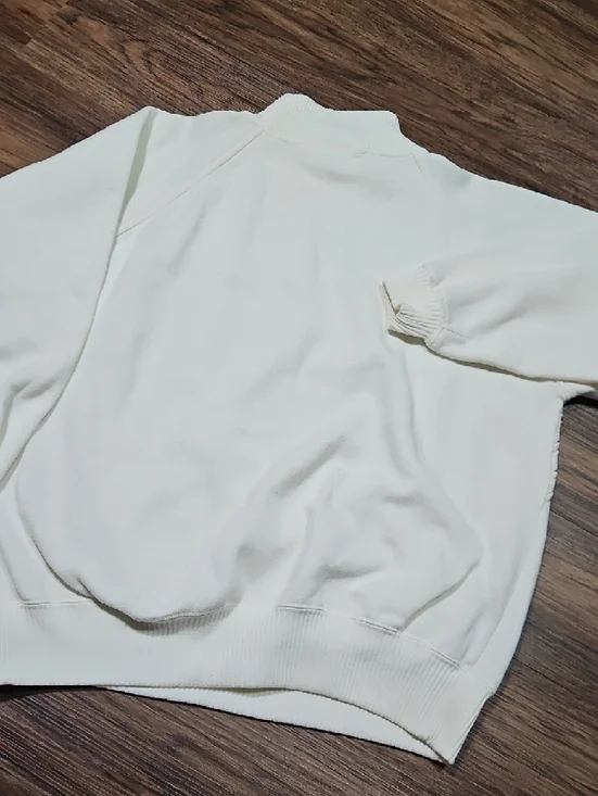 Vintage Carriage Court Cream Mock Neck Sweatshirt Large Cable Knit Trim