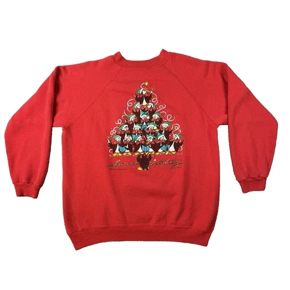 VTG Hanes Her Way Women's XL Red 1990 Christmas Penguin Sweatshirt Made in USA
