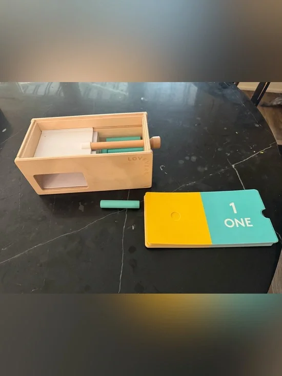 Lovevery Wooden Montessori Counting Box with Teal Chalk & Number Cards