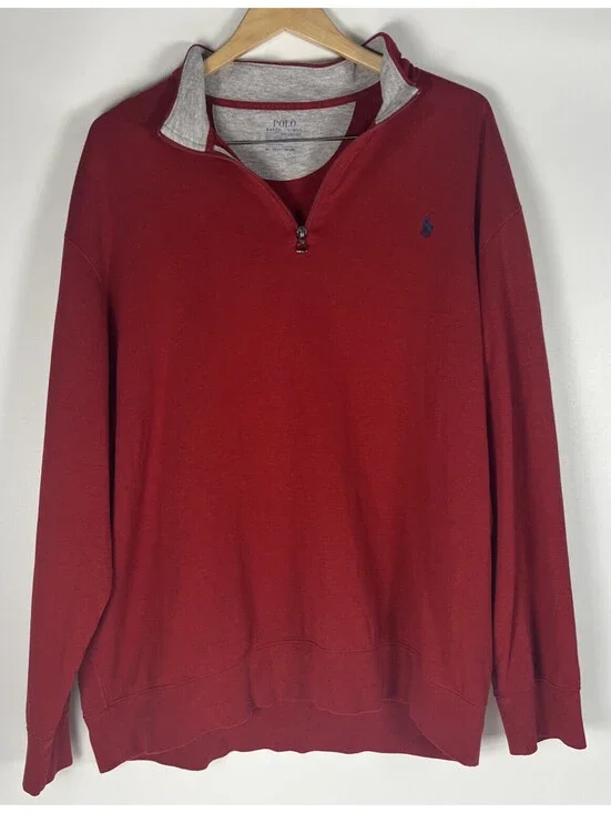 Polo Ralph Lauren Red Quarter Zip Sweatshirt-Men's XXL