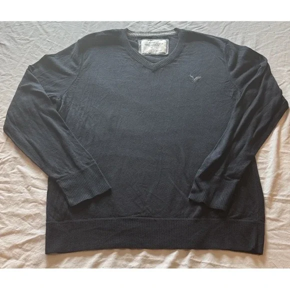 American Eagle Vintage Fit Men's V Neck Sweater Size‎ XL Navy Preppy Academia