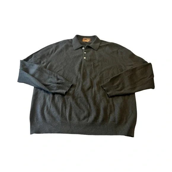Tasso‎ Elba Mens Black 100% Fine Cashmere Long Sleeve Polo Sweater XL WPL 8046